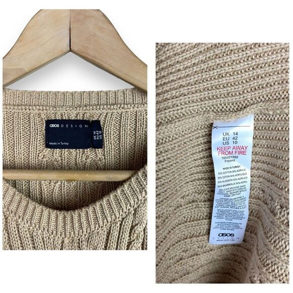 🆕 ASOS Cable Knit Midi Dress with Open Back Detail in Camel - Picture 10 of 11